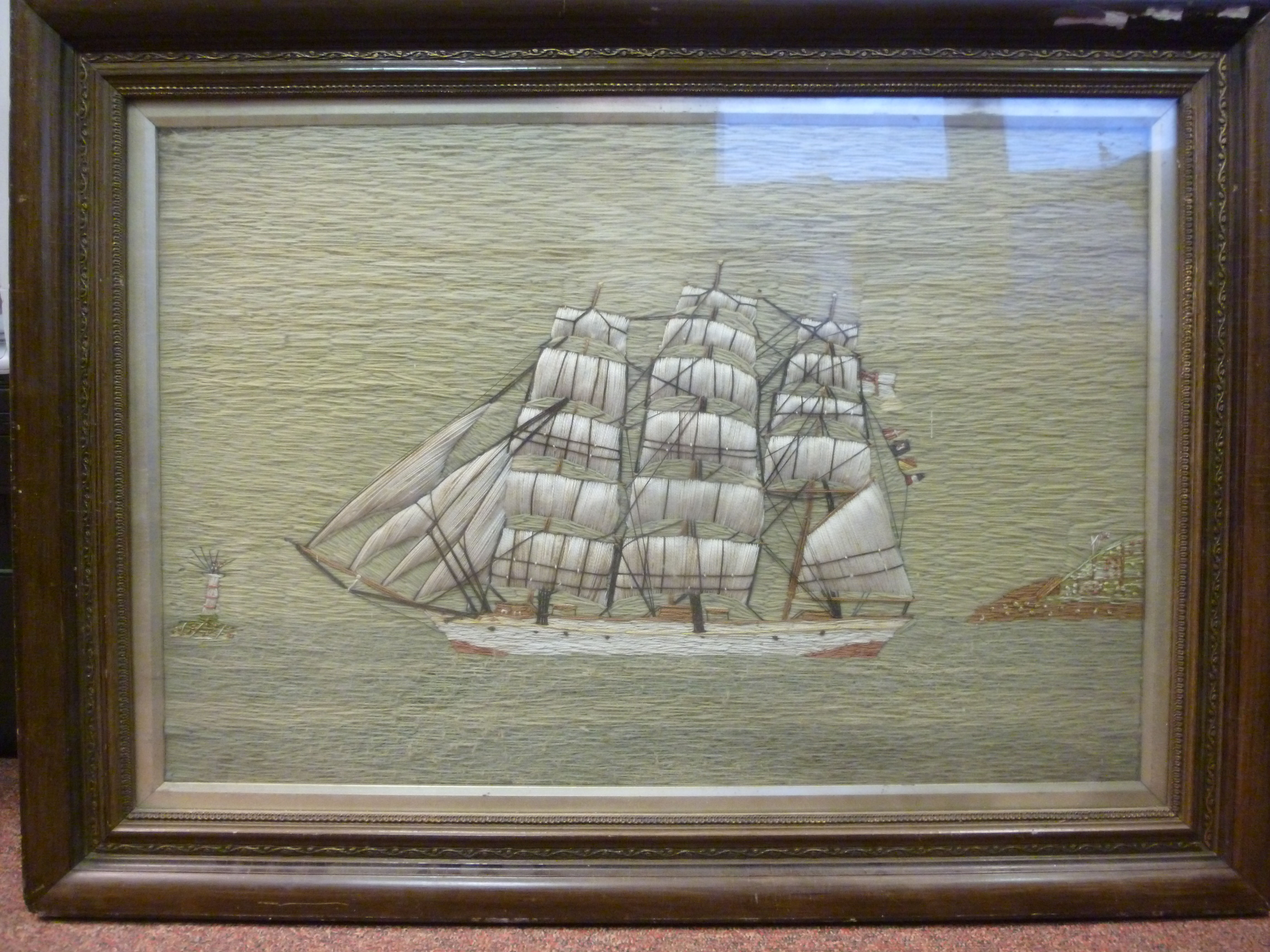 A mid 19thC sailor's woolwork picture, a