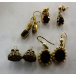 Four pairs of earrings, variously set wi