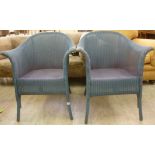 A pair of Lloyd Loom style blue painted