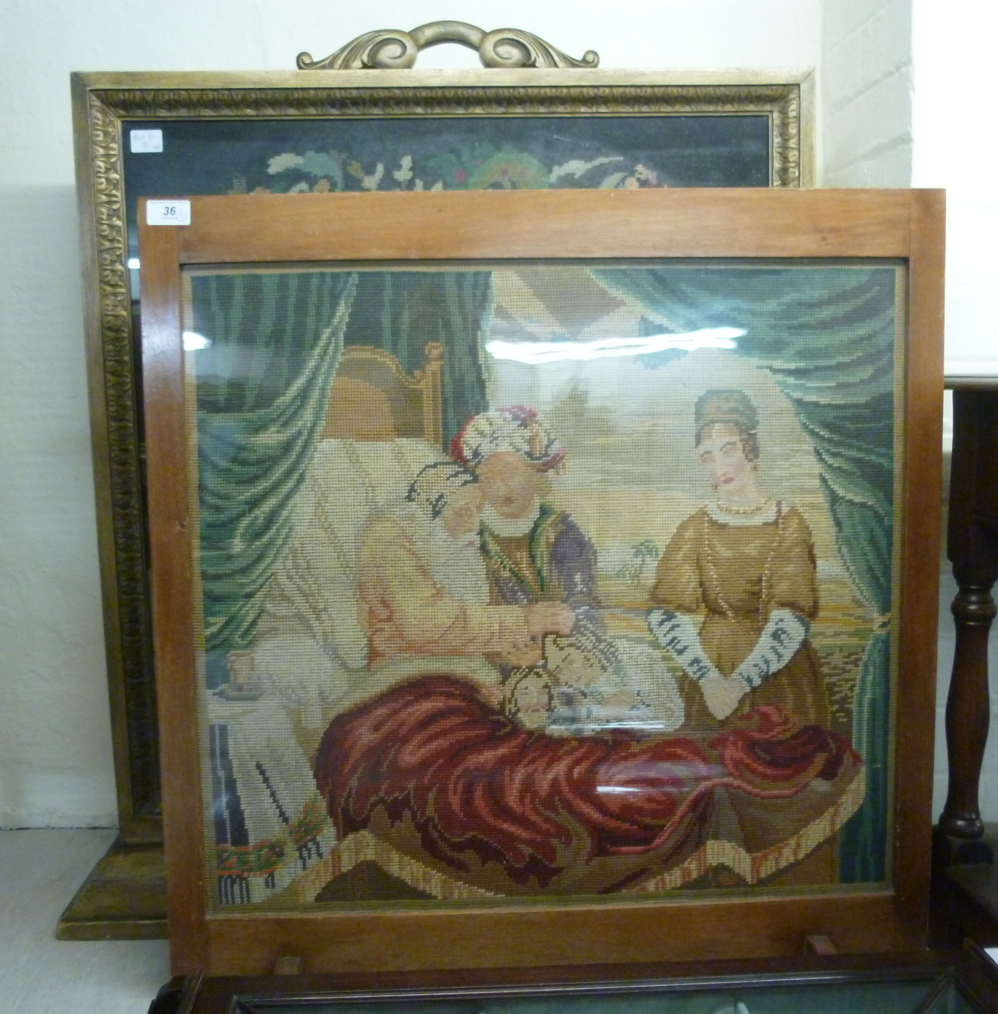 Two framed 20thC firescreens, each set w - Image 2 of 2