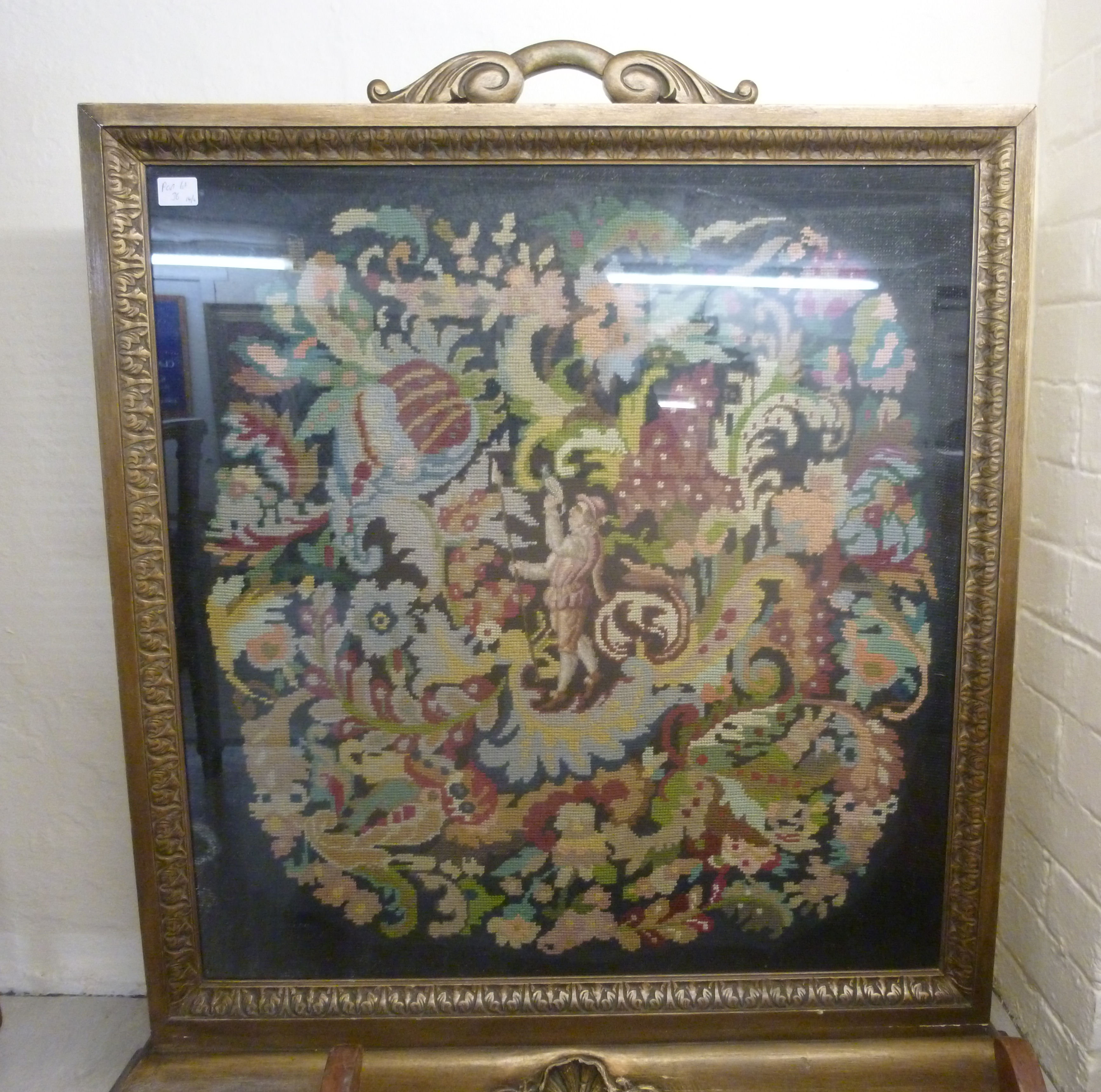 Two framed 20thC firescreens, each set w