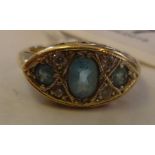 A 9ct gold blue topaz and diamond ring