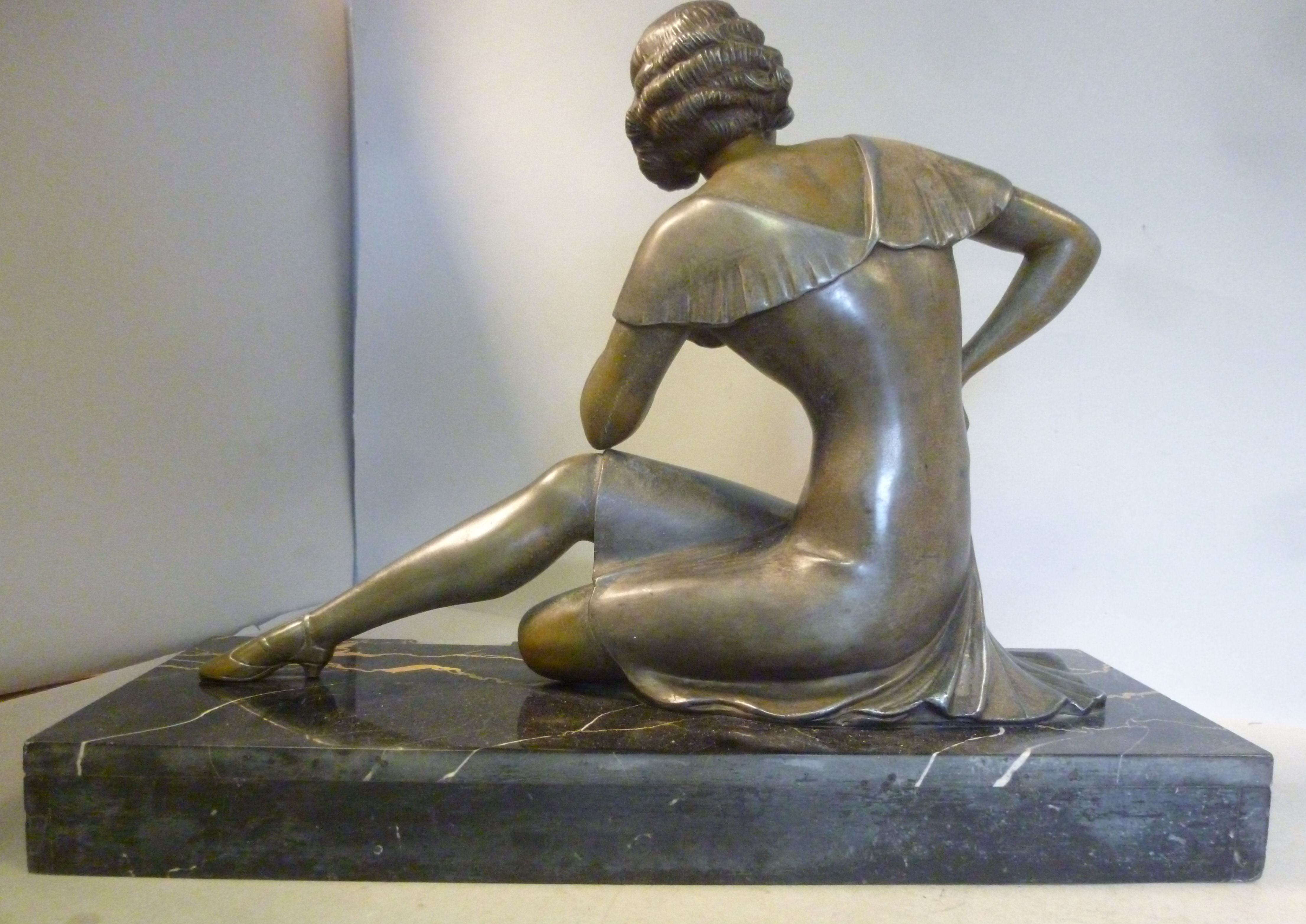 An Art Deco cast and patinated spelter f - Image 2 of 3