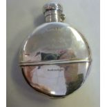 A late Victorian silver hip flask of dis