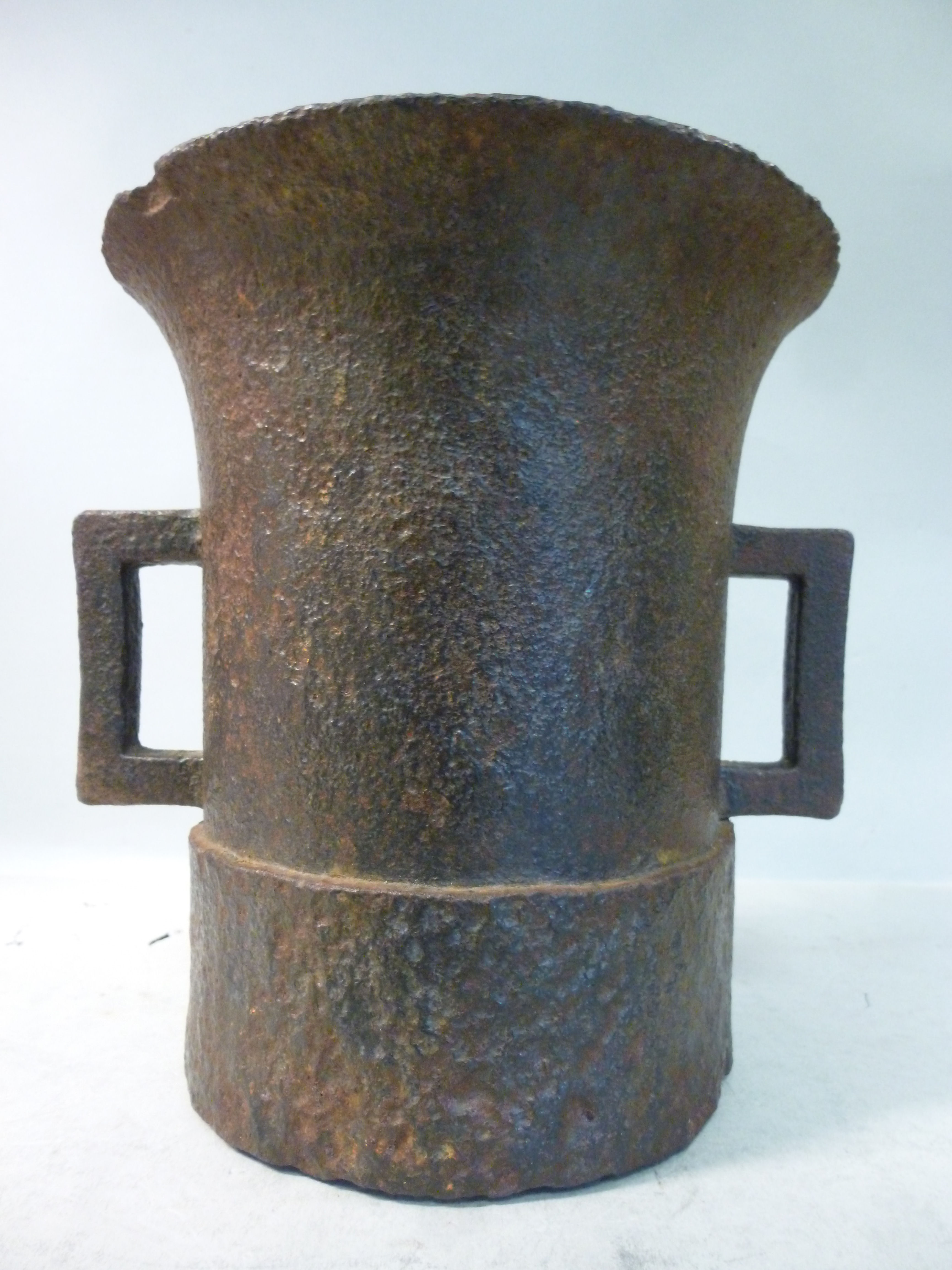 A 17thC cast iron mortar of cylindrical - Image 2 of 4