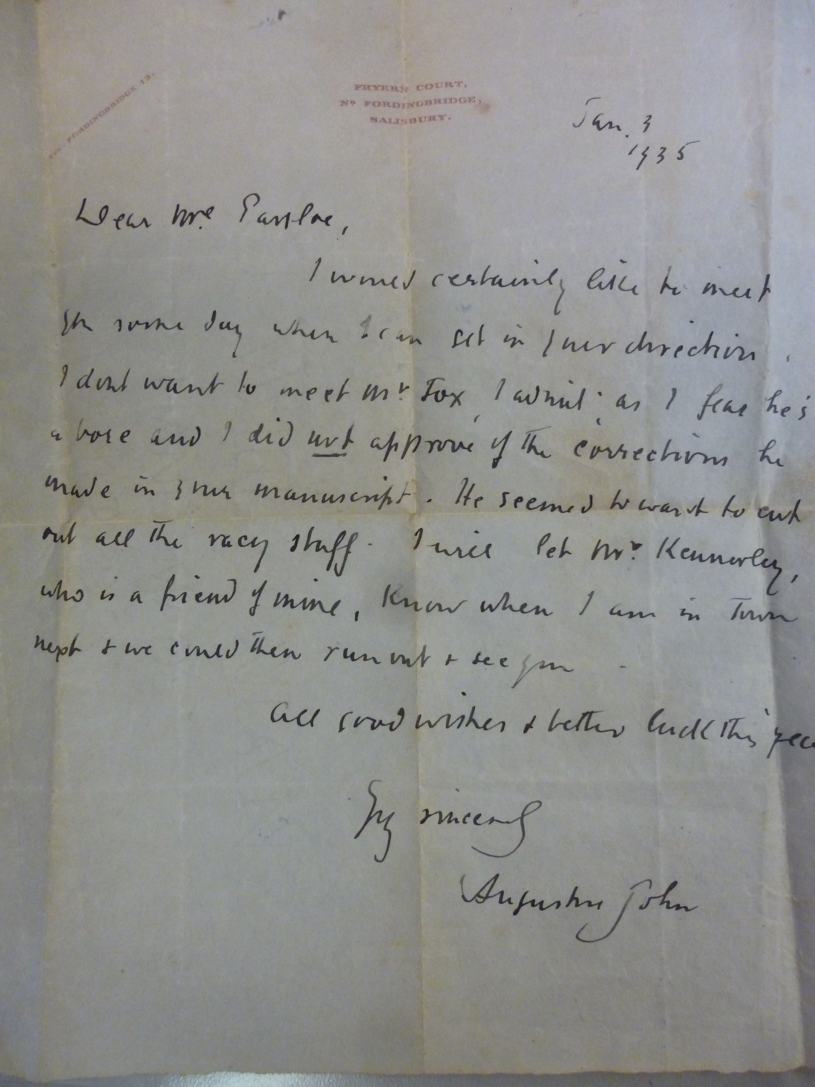 A handwritten letter on printed notepape