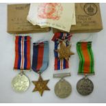 World War II military medals, on ribbons