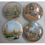 Three Prattware pot lids, viz. 'Examinin