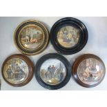 Five variously framed Prattware pot lids