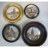 Four variously framed Prattware pot lids