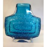 A Whitefriars kingfisher blue glass vase