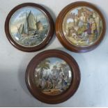 Three similarly framed Prattware pot lid