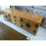 A modern Chinese elm sideboard, having t