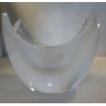 A Lalique frosted glass boat, shaped vas