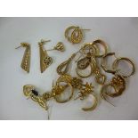 Thirteen pairs of 9ct gold, gold coloure