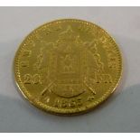 A French 20 Franc gold coin 1865