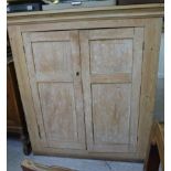 A late 19thC waxed pine cupboard, enclos