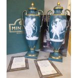 A pair of Minton green glazed and gilded