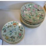 A set of eight early 20thC Chinese celedon glazed porcelain plates,