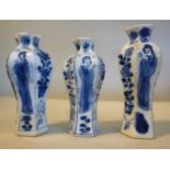 A pair of mid 19thC Chinese porcelain miniature hexagonal vase of waisted baluster form,