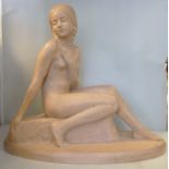 Z Kouatz - a terracotta nude study, a seated girl,