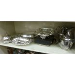 Silver plated tableware: to include an oval, cast and chased butter dish,