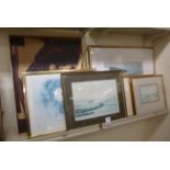 Framed prints: to include after Jason Partner - moored vessels by a coastal village 6'' x 8''