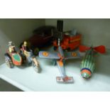 Tinplate toys: to include a Japanese clockwork motorcycle and side car OS6