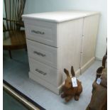 A pair of modern maple finished three drawer bedside cabinets,