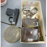 A mixed lot: to include a late Victorian gold plated pocket watch case S