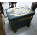 A stained pine 'Hogwart' school delivery crate with rope handles,