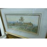 JW Booth - a rural scene with workers by a cottage watercolour bears a signature 6.5'' x 14.