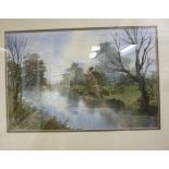 D Weston - a riverscene with tree lined banks watercolour bears initials 12.