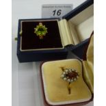 A 9ct gold garnet and pearl cluster ring; and a 9ct gold ring,