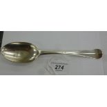 An 18thC Irish silver Rat Tail pattern dessert spoon Dublin possibly 1735 marks rubbed 11