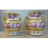 A pair of Regency porcelain vases of bulbous form, each having a flared,