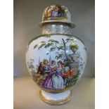 A Dresden porcelain ovoid shaped vase and cover,