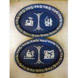 A pair of late 19thC Wedgwood blue jasper stoneware oval dishes,