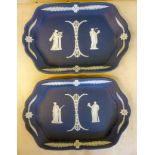 A pair of Wedgwood blue jasper stoneware, serpentine outlined dishes,