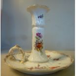 A late 19thC Dresden porcelain chamberstick, having a shaped, flared lip,