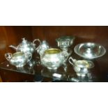 Silver plate: to include a late Victorian four piece tea set with chased floral decoration