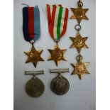 British World War II military medals, some with ribbons, viz.