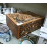 A 20thC Australian fruitwood sewing box, with mother-of-pearl and hardwood ornament,