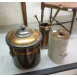 A mixed lot: to include a 1920/30s copper coal bin and cover of cylindrical form 16''h BSR