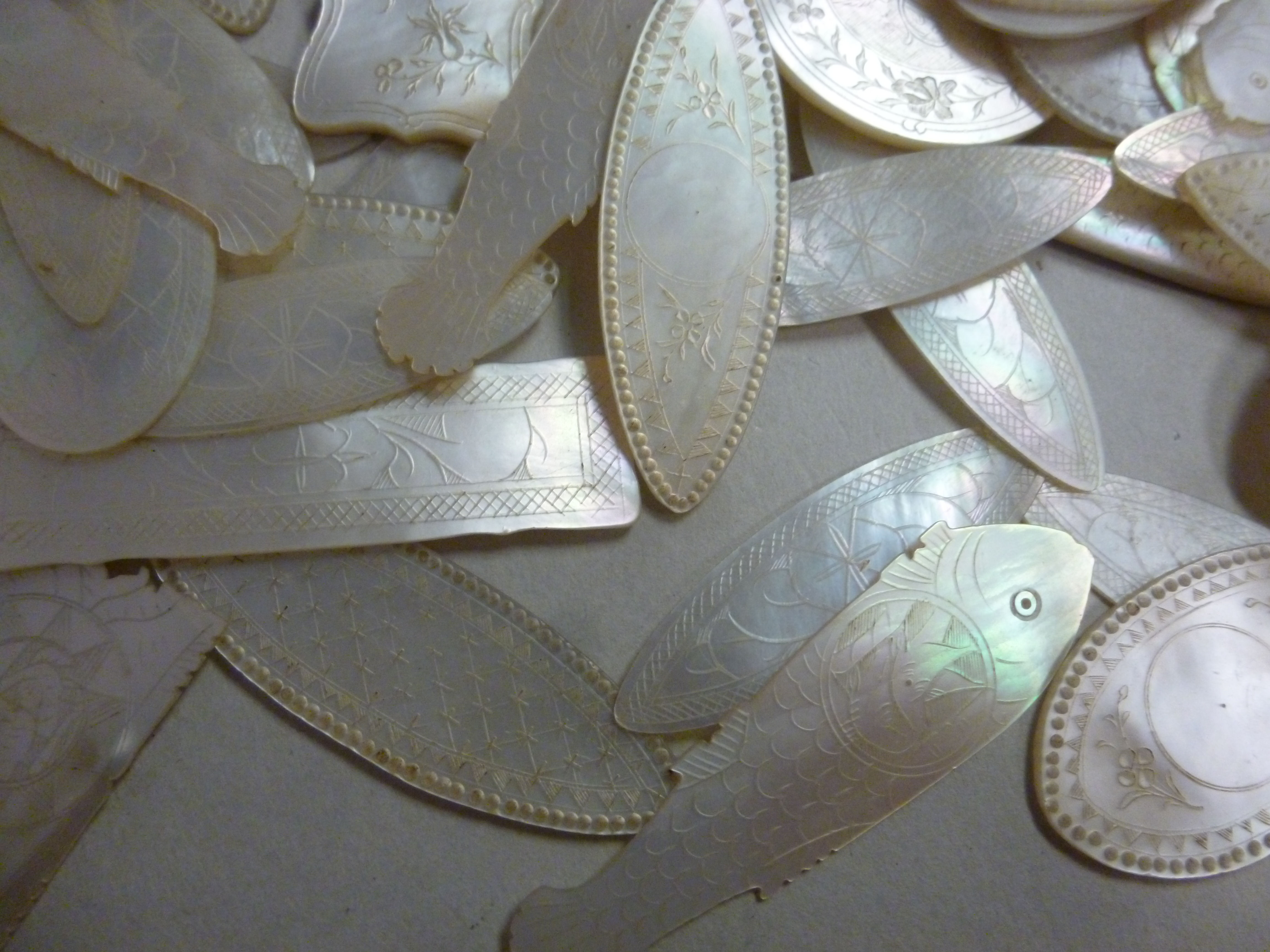 An uncollated collection of late 19thC Chinese engraved round, lozenge, fish shaped, - Image 4 of 8