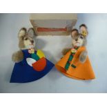A pair of Steiff 'Hide a Gift Bunny-Lapin Surprise' orange and blue rabbits 6''h boxed