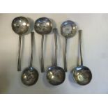 A matched set of six 17th/early 18thC pewter straight stemmed spoons,