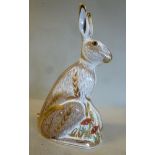 A Royal Crown Derby bone china paperweight with a stopper 'Midsummer Hare' 7''h