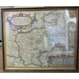 An early 17thC Johannes Morden coloured county map 'Middlesex Olima Trinoban Tiburs...