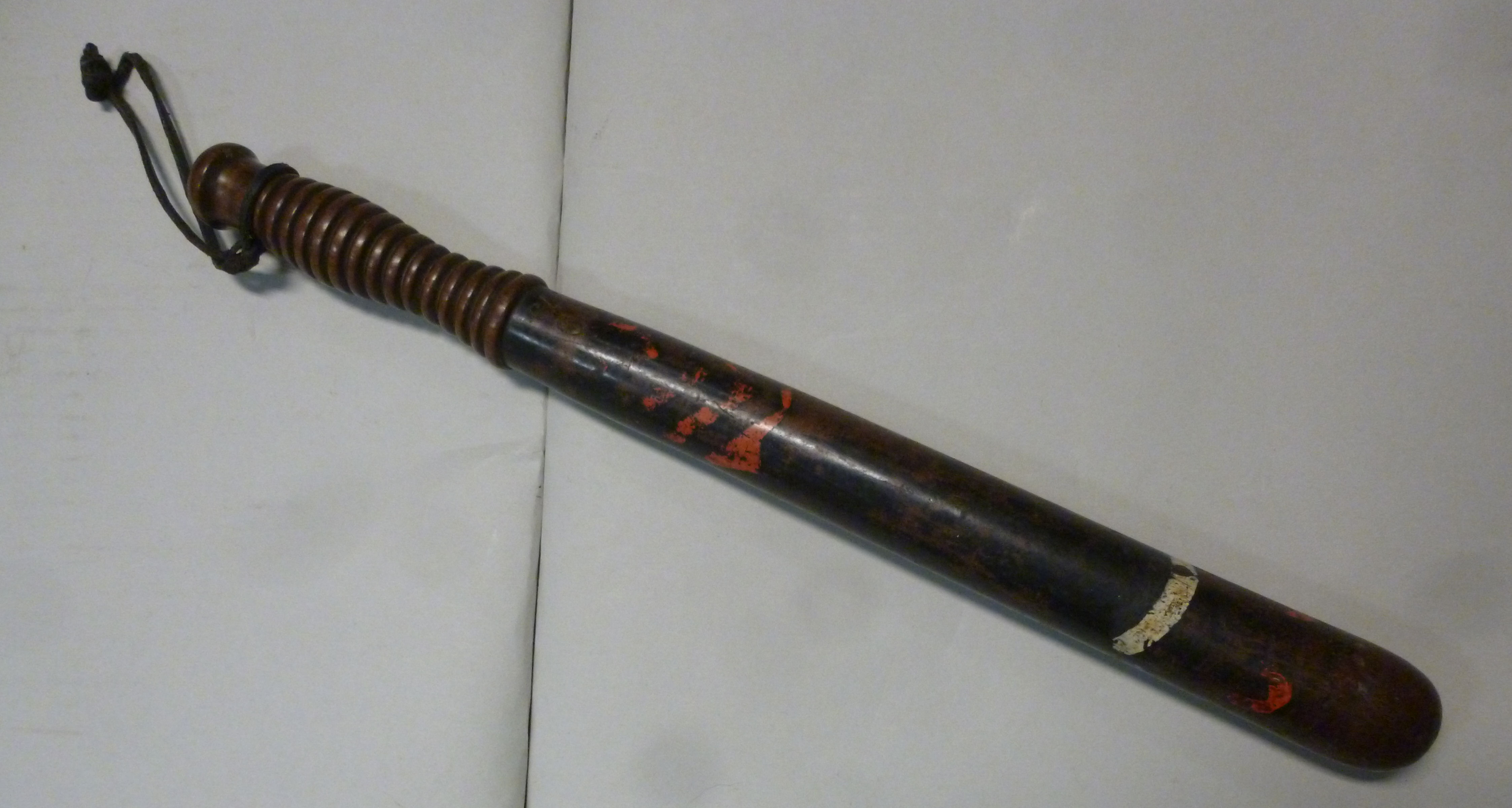 A late 19thC police wooden truncheon, bears remnants of red and black paint, impressed PC79, - Image 2 of 8